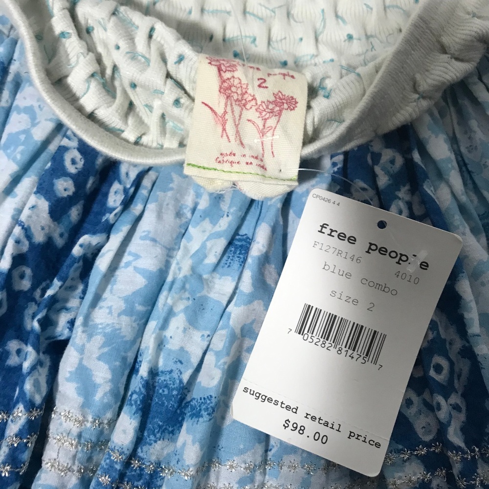 BNWT XS Free People Blue/white/silver Mini Skirt 2 PRICE FIRM NO DISCOUNTS - Picture 7 of 12